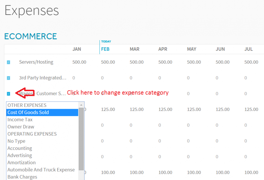 How to change expense category on ProjectionHub